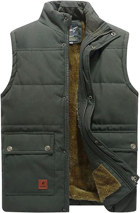 Amazon.com: Neecan Men's Outerwear Vests Full-Zip Sleeveless Jacket Winter Warm Fleece Lined Vests Stand Collar Padded Vest Khaki XL : Clothing, Shoes & Jewelry Mens Knitted Cardigan, Mens Fleece Vest, Winter Puffer Vest, Mens Puffer Vest, Puffer Vests, Vest For Men, Winter Puffer, Mens Cardigan Sweater, Winter Outwear