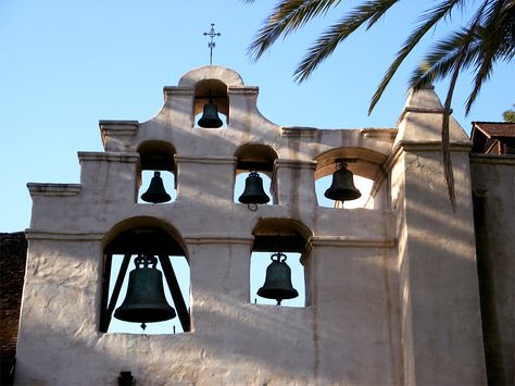 california missions | Pictures of the California Missions in California: Bells of San ... San Gabriel Mission, Mission Projects, San Gabriel Valley, California Missions, Santa Fe Style, California History, San Gabriel, Old Building, Horseback Riding