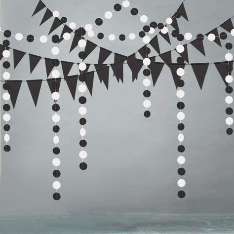 Classic Black and White color combination. Perfect use for themed Home and Event Decoration. Triangle Flag Banner, Streamer Banner, Black And White Party Decorations, Triangle Garland, Halloween Birthday Decorations, Black White Party, White Party Decorations, Triangle Flag, Black White Parties