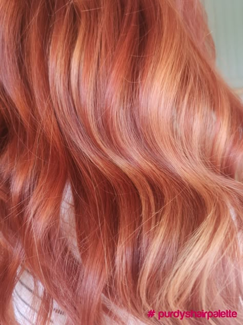 Ginger Hair Pink Highlights, Pink Copper Hair, Ginger Hair With Pink Highlights, Peach Copper Hair, Copper Pink Hair, Blonde Hair Dyes, Pink Orange Hair, Peachy Pink Hair, Autumnal Hair