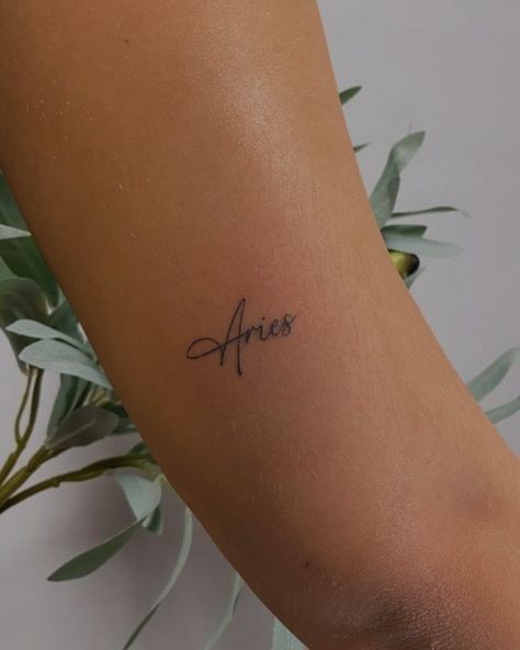 Aries Zodiac Tattoos, Aries Tattoos, Aries Tattoo, Calligraphy Tattoo, Petite Tattoos, Zodiac Tattoos, Spine Tattoos, Tat Ideas, Salon Decor