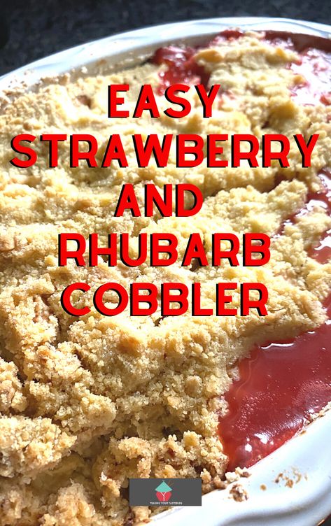 Easy strawberry and rhubarb cobbler is a delicious dessert bursting with sharp and sweet flavors from the fruit, with a generous buttery crumble topping Easy Strawberry Rhubarb Crisp, Strawberry Rhubarb Cobbler Easy, Dutch Oven Rhubarb Crisp, Rubarb Deserts Crisp, Easy Rhubarb Recipes, Strawberry Rhubarb Cobbler, Rhubarb Cobbler, Homemade Vanilla Pudding, Canned Strawberries