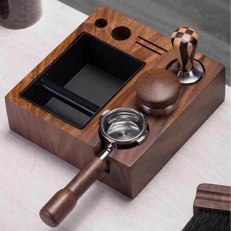 Black walnut Coffee Tamping Station With Knock Box, Espresso Machine accessories handle holder, Coffee bar organizer, coffee lover Tamping station Size: 24*24*7.6cm/9.5*9.5*3'' Knock box size: 15*12*7cm/5.9*4.7*2.8'' Shipping time: Shipping time is 15-30 days after order Feedback:  We would like to get your feedback and if you are satisfied with the product, please leave a positive review for us. If you encounter any problems, please also contact us without hesitation and we will do our best to Coffee Bar Organizer, Coffee Organizer, Coffee Knock Box, Coffee Organization, Coffee Bar Station, Coffee Cup Holder, Coffee Tamper, Coffee Bar Home, Wood Shop Projects