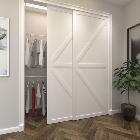 Bedroom Closet Ideas With Sliding Doors, Lakehouse Storage, Wide Closet Door Ideas, Replace Sliding Closet Doors, How To Update Sliding Closet Doors, Wide Closet, Hall Door, Olive Bedroom, Sliding Mirror Closet Doors