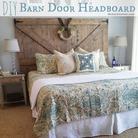 Creating a barn door headboard is easier than you think! Learn how with this DIY tutorial from The Kurtz Corner. Barn Door Headboard Diy, Door Headboard Diy, Country Headboard, Barn Door Headboard, Diy Barn Door Plans, Door Headboards, Headboard Diy, Door Headboard, Diy Barn