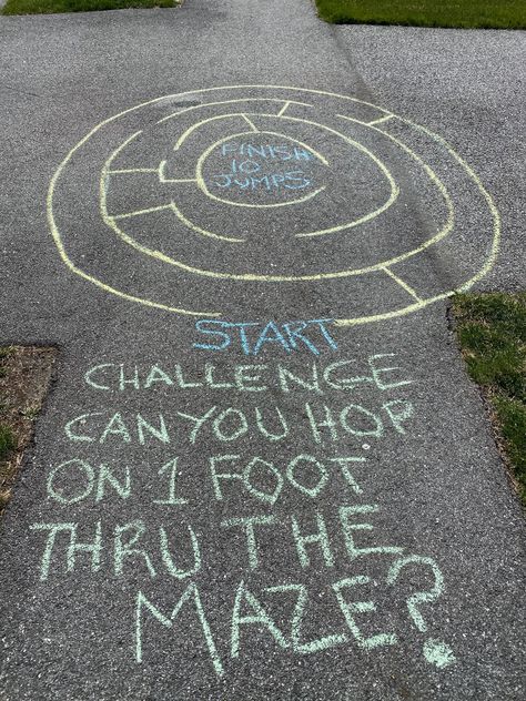 Outdoor Chalk Obstacle Course, Chalk Path Ideas, Cool Hopscotch Ideas, Fun Things To Do With Chalk, Chalk Games Outside, Sidewalk Chalk Obstacle Course Ideas, Fun Hopscotch Ideas, Hopscotch Ideas Sidewalk Chalk, Interactive Sidewalk Chalk Art