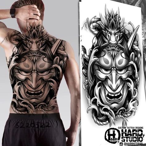 #onimasktattoo #japanesetattoo #dragontattoo #backtattoo #japanesemythology #blackandgreytattoo #tattooart #tattoodesign #hardstudio #onitattoo #dragontattoo #japaneseink #japanesestyle #samuraitattoo Mask Back Tattoo, Samurai Back Tattoo, Chest Tattoo Wings, Samurai Mask Tattoo, Biomech Tattoo, Japanese Demon Tattoo, Japanese Back Tattoo, Oni Mask Tattoo, Oni Tattoo