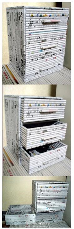 DIY Drawers out of n Recycle Newspaper, Recycled Magazines, Newspaper Art, Diy Drawers, Magazine Crafts, Paper Weaving, Newspaper Crafts, Recycled Projects, Paper Basket