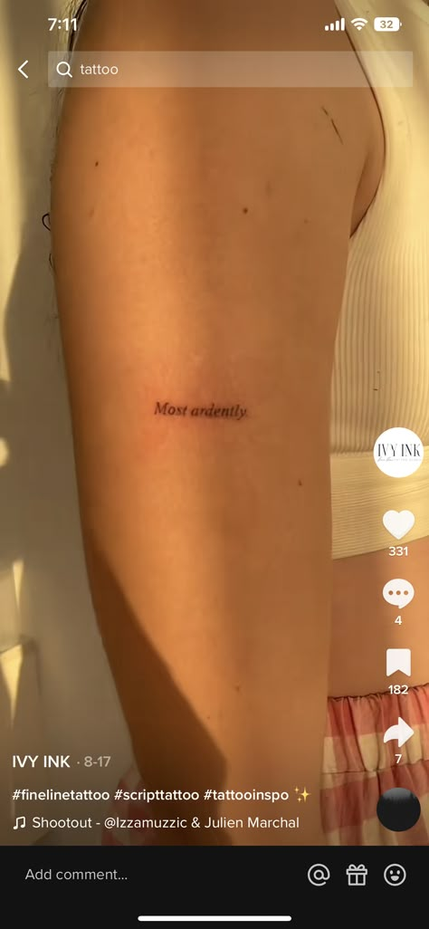 Taylor Swift Tattoo Fine Line, Small Dainty Taylor Swift Tattoos, I Love You Most Ardently Tattoo, Style Tattoo Taylor Swift, Taylor Swift Patchwork Tattoos, Taylor Swift Fine Line Tattoo, Most Ardently Tattoo, Taylor Swift Ttpd Tattoo, Be Alright Tattoo Ariana