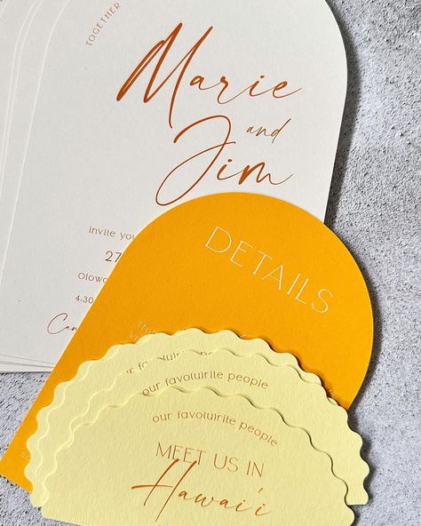 The 'Ryan' design in our Sunset colour palette 🧡💛 . . . #weddinginvitations #weddinginvites #weddingstationery #weddings #weddingstory #weddingcolours #weddingtrends #colourfulbride #colourfulwedding #invitationdesign #custominvitations #wedding #invitations #isaidyes Sunset Colour Palette, Sunset Color Palette, Colour Wedding, Polka Dot Paper, Sunset Colors, Wedding Story, Custom Invitations, Wedding Trends, Colour Palette