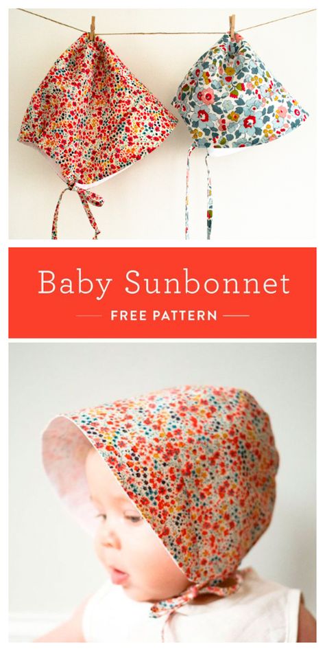 5 Baby Sun Bonnet Free Sewing Patterns | Fabric Art DIY Perlengkapan Bayi Diy, Baby Sun Bonnet, Pola Topi, Baby Bonnet Pattern, Couture Bb, Diy Sewing Gifts, Bonnet Pattern, Sewing For Baby, Fabric Sewing Patterns