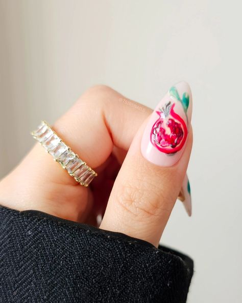 i wasn't entirely in love w these at first but i think these slowly grew on me! 🍎🌱 Ft. @leminimacaron Le Vert*, Oat Milk*, Pomegranate*, Sweet Cherry*, Bisous Magenta* *PR/Gifted Products/No Obligation to Post* #pomegranate #fruits #pressons #fruitnails #painting #pomegranatenails #pressonnails #mixandmatchnails #pinterestnails #funnails #sodaonmylips #scratchmagazine #velvetdynasty #torontonails #nailinspo #nails #inbeautmag #nailstagram #springnails #texturednails #gelnails #nails #2024n... Rosh Hashana Nails, Pomegranate Nail Art, Aesthetic Pomegranate, Pomegranate Nails, Love W, Nails 2024, Sweet Cherries, Fire Nails, Oat Milk