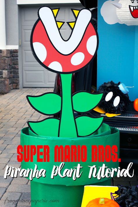 How To Make Super Mario Decorations, Mario Bros Trunk Or Treat Ideas, Mario Brothers Trunk Or Treat, Pirhana Plant, Mario Ideas, Super Mario Brothers Party, Mario Crafts, Nintendo Party, Trunk Ideas