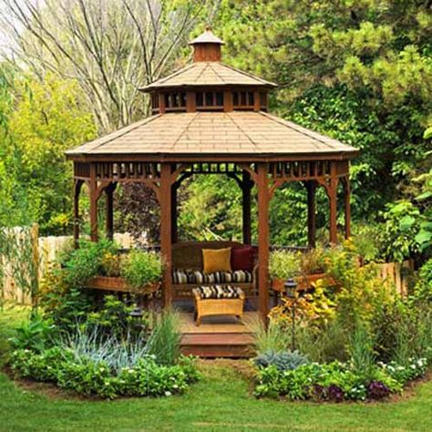 22 Beautiful Metal Gazebo and Wooden Gazebo Designs Plants Backyard, Model Dapur, Gazebos And Pergolas, Gazebo Ideas, Wooden Gazebo, Backyard Gazebo, Cozy Backyard, Outdoor Gazebos, Gazebo Pergola