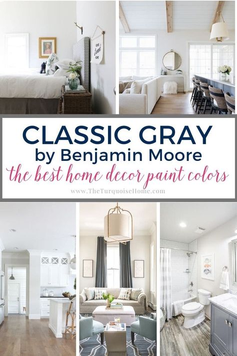 Benjamin Moore Classic Gray is one of my favorite shades! This creamy gray has warm, livable undertones - here's how (and where) to use it. Benjamin Moore Bedroom, Grey Bedroom Colors, Benjamin Moore Classic Gray, Home Decor Paint, Light Grey Paint Colors, Kendall Charcoal, Blue Gray Paint Colors, Benjamin Moore Gray, Blue Gray Paint