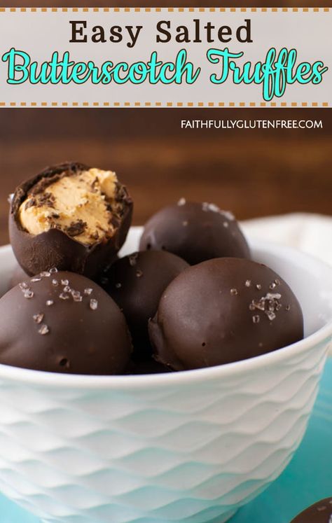 Easy Salted Butterscotch Truffles (Video) - Faithfully Gluten Free Truffle Recipe Christmas, Easy Truffles, Homemade Truffles, Christmas Truffles, Dessert Truffles, Chocolate Candy Recipes, Candy Truffles, Candy Recipes Homemade, Christmas Candy Recipes