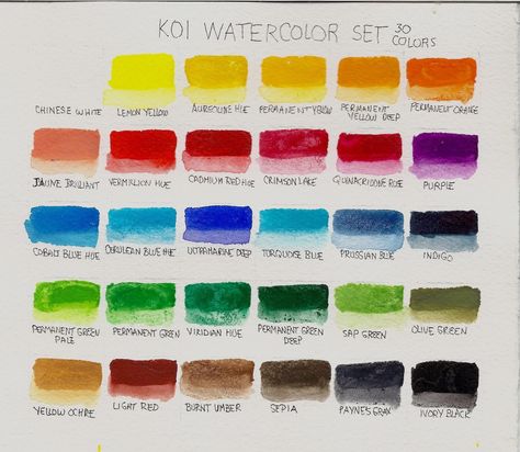 Life Imitates Doodles: 30-Color Koi Watercolor Pocket Field Sketch Box Review #SakuraOfAmerica #Koi #Watercolor Sakura Koi Watercolor, Field Sketch, Color Names Chart, Watercolor Pallet, Sketch Box, Koi Watercolor, Watercolor Pans, Paint Swatches, Watercolor Palette