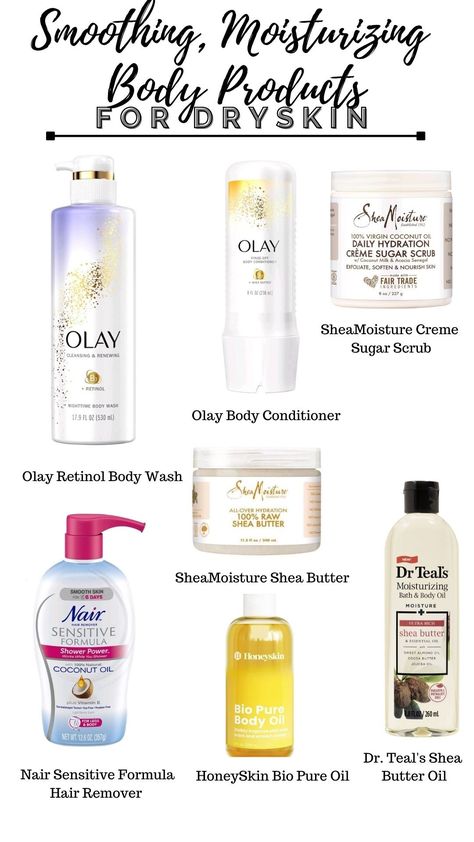 Skincare, bodycare, shower routine, nighttime routine, dryskin, shower products Dryskin Skincare, Olay Products, Products For Dry Skin, Routine For Dry Skin, Body Conditioner, Shower Products, Raw Shea Butter, Shower Skin Care, Virgin Coconut Oil