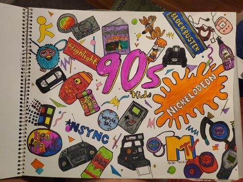 Nostalgia Drawing Art, 90s Doodles Art, 90s Drawings Ideas, 90s Painting Ideas Aesthetic, 90s Doodles, 90s Drawings, 90s Sketch, Things From The 90s, 90s Painting Ideas