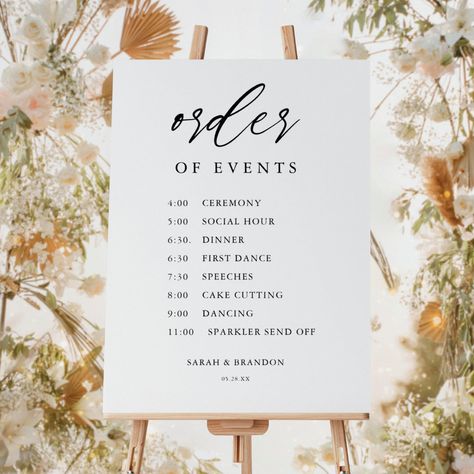 Day Of Schedule Wedding Timeline, September Wedding Timeline, Wedding Reception Timeline Events, Wedding Timeline Day Of, Vow Renewal Reception, Simple Welcome Sign, Reception Order Of Events, Wedding Day Signs, Order Of Events Wedding