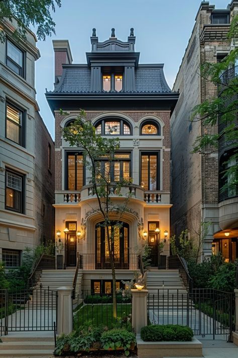 Academia Library, Bnb Ideas, Art Deco Houses, Brownstone Homes, Architecture Styles, Townhouse Exterior, House Flippers, Victorian Townhouse, House Interior Design Styles