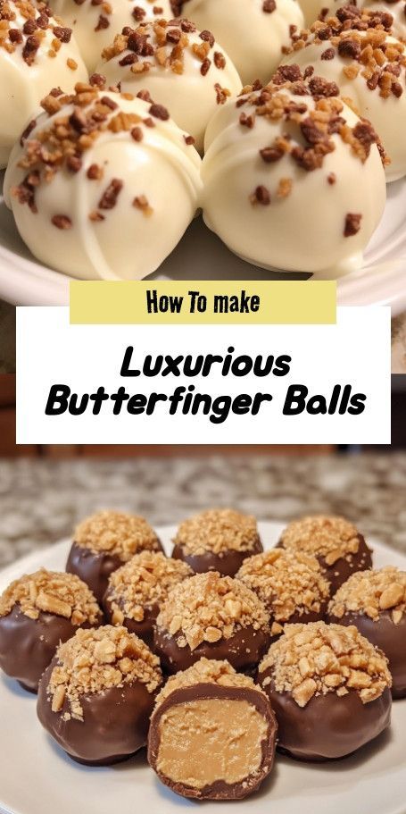 Luxurious Butterfinger Balls: Decadent No-Bake Treat for Any Occasion Indulge in these irresistible Luxurious Butterfinger Balls, a delightful no-bake dessert featuring creamy peanut butter and crunchy Butterfinger pieces. Perfect for any occasion, they're easy to make and sure to impress your guests. Enjoy a sweet, chocolaty treat in just 45 minutes! #ButterfingerBalls #NoBakeDessert #IndulgentTreat #EasyRecipes ----- Dessert Trays For Party, Butterfinger Truffles Recipe, Butterfinger Balls Recipe, Easy Sweets To Make, Butterfinger Treats, Dessert For A Crowd Easy, Butterfinger Truffles, Easy Holiday Baking Recipes, Ball Desserts