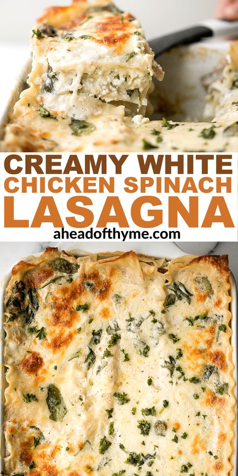 Chicken And Spinach Lasagna, White Lasagne, Chicken Alfredo Lasagna Recipe, Chicken Spinach Lasagna, Lasagna Easy, White Chicken Lasagna, Chicken Lasagna Recipe, White Lasagna, Chicken Alfredo Lasagna