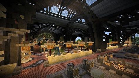 Minecraft Train Station Interior, Minecraft Metro Station, Minecraft Railway Ideas, Minecraft Railway, Minecraft Interior, Minecraft Pictures, Minecraft Inspiration, Minecraft City, Minecraft Map