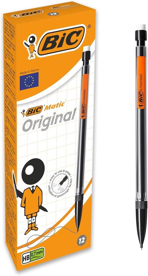 Bic Matic Original Mechanical Pencils, Perfect for School and Office Use, 0.7 mm Black (HB), Includes 3 HB Lead Refills and Eraser, 12 Count (Pack of 1) : Amazon.co.uk: Stationery & Office Supplies Mechanical Pencils, Office Supplies, Pencil, Stationery, The Originals, Black