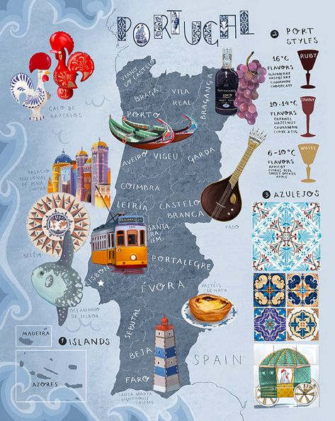 Map Art Illustration, Map Of Portugal, Sketching Procreate, Maps Illustration Design, Portugal Map, Map Sketch, Travel Journal Scrapbook, Scrapbook Cover, Travel Art Journal