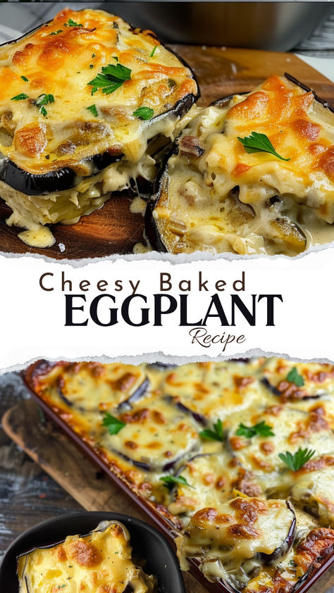 Cheesy Baked Eggplant Recipe  Ingredients: 2 eggplants 2 cloves of garlic, minced 1 ball of mozzarella cheese 500 ml tomato sauce Salt, pepper, and oregano (to taste) Olive oil Cheesy Baked Eggplant, Cheesy Eggplant Bake, Eggplant And Mozzarella Recipes, Eggplant Recipes Easy, Eggplant Recipe, Mozzarella Recipes, Baked Eggplant, 15 Minute Meals, Cheese Fries