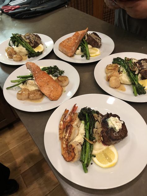 Christmas Dinner Surf And Turf, Surf And Turf Christmas Dinner, Surf And Turf Wedding Dinner, Wedding Plated Dinner, Surf And Turf Plating, Surf Turf Dinner, Surf And Turf Dinner, Plated Dinner, Surf Turf