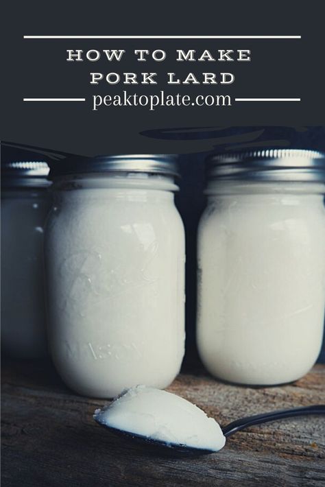 Jars of pork lard with spoonful of lard on wood Pork Lard Uses, Leaf Lard Recipes, Rendering Pork Fat For Lard, Pork Fat What To Do With, Lard Uses, Pork Lard Recipe, Making Lard, Rendering Tallow, Render Lard