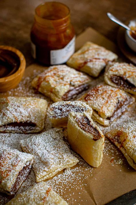 Easy Nutella Puff Pastry Recipe Sailor Bailey Nutella Puff Pastry, Nutella And Phyllo Dough, Nutella Marshmallow Puff Pastry, Nutella Pillsbury Recipes, Fluffy Pastry Recipe, Easy Nutella Puff Pastry Recipes, Feuilletine Recipe Desserts, Phyllo Dough Nutella Recipes, Nutella Pastry Knots