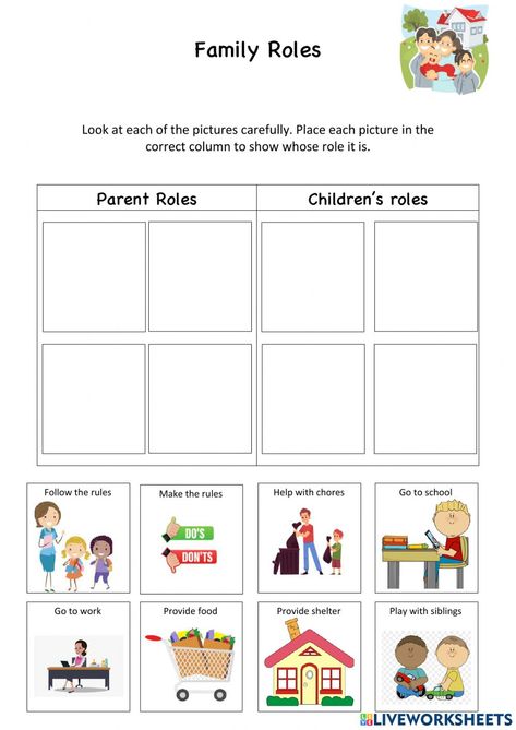 Family Roles Activity, Family Roles Worksheet, Role Play Activities, Prewriting Activities Preschool, Prewriting Activities, Friends Crafts, Family Roles, Preschool Fine Motor Activities, Family Worksheet