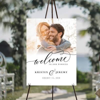 Wedding Welcome Signs - Buy Personalized Welcome Signs for Wedding at iCustomLabel Engagement Signs, Minimalist Photos, Elegant Calligraphy, Reception Signs, Engagement Party Decorations, Wedding Posters, Wedding Welcome Sign, Engagement Style, Welcome To Our Wedding