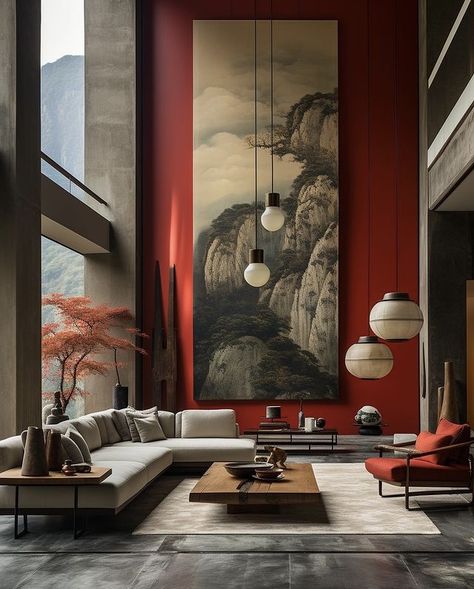 Chinese Interior, Elegant Living Room Decor, Asian Interior, Japanese Interior Design, Christmas Decorations Living Room, Wall Tattoo, Asian Decor, Working Space, Japanese Interior