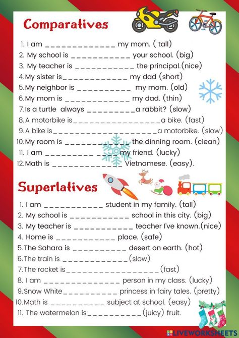 Degrees Of Adjectives Worksheets, Degrees Of Comparison Worksheets, Comparative Adjectives Worksheets, Comparatives And Superlatives Worksheets, Superlative Adjectives Worksheets, Comparative And Superlative Worksheets, Comparative Adjective, Comparative And Superlative Adverbs, Comparative Adjectives Worksheet