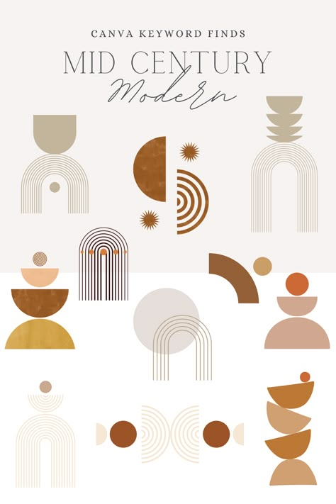 Mid Century Modern Shapes Graphic Design, Midcentury Modern Shapes, Mid Century Elements, Mid Century Modern Branding Design, Mid Century Modern Moodboard, Mid Century Modern Design Graphic, Mid Century Logo Design, Ceramic Logo Design Ideas, Mid Century Modern Logo Design