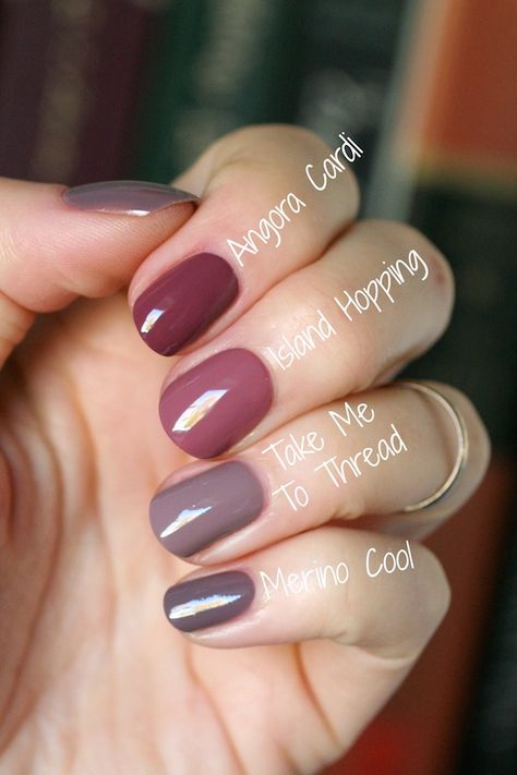 Essie Mauve Comparison : Merino Cool, Angora Cardi, Island Hopping & Take Me To Thread | Essie Envy Pedicure Gel, Mauve Nails, Nagellack Trends, Easy Chic, Essie Nail Polish, Colorful Nail Designs, Essie Nail, Nail Health, Fall Nail Colors