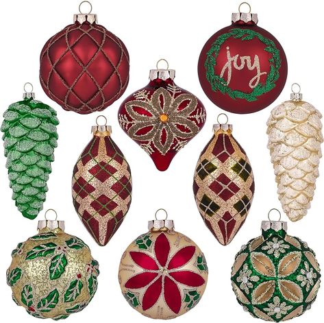 Red And Gold Christmas Tree, Glass Christmas Balls, Red Green Christmas, Gold Christmas Decorations, Christmas Signs Wood, Ball Decorations, Glass Christmas Tree Ornaments, Gold Christmas Tree, Green Christmas Tree