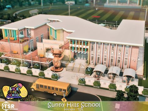 The Sims Resource - Back To School - Sunny Hills School No CC The Sims 4 Lots, School Building, Sims 4 Houses, Sims House, The Sims Resource, Sims 4 Mods, Sims Resource, The Sims 4, First Day Of School