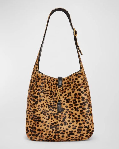 V6B7D Saint Laurent Le 5 A 7 Small YSL Hobo Bag in Leopard-Print Horsehair Ysl Hobo Bag, Ysl Hobo, Luxury Leopard Print Shoulder Bag With Leather Handles, Luxury Leopard Print Bags With Leather Handles, Leopard Print Top Handle Bag With Gold-tone Hardware, Leopard Print Bag, Leopard Bag, Leopard Print Leather Bag With Gold-tone Hardware, Popular Bags