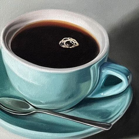 Coffee Cup Still Life Photography, Cup Of Coffee Painting, Coffee Canvas Painting, Coffee Cup Painting, Aesthetic Still Life, Blue Coffee Cup, Coffee Art Painting, Blue Coffee Cups, Coffee Cup Photo