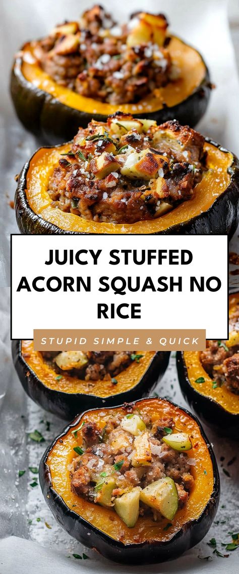 Image for Juicy Stuffed Acorn Squash No Rice Baked Stuffed Squash, Acorn Squash Vegetarian Recipes, Acorn Squash With Chicken, Acorn Squash Meal, Easy Acorn Squash Recipes, Stuffed Acorn Squash Recipes, Turkey Stuffed Acorn Squash, Stuffed Squash Recipes, Japanese Squash