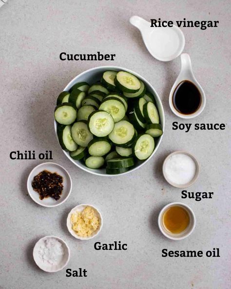 Refreshing, crunchy, and flavorful with a nice kick, this spicy Asian cucumber salad is the perfect side dish for the warmer weather! This amazing recipe is super easy to make and ready in 20 minutes. Healthy Drinks For Dinner, Sweet Vinegar Cucumber Salad, Japanese Food Easy Healthy Recipes, Korean Cucumber Salad Kimchi Recipe, Best Way To Eat Cucumbers, Asian Quick Pickled Cucumbers, Meal Ideas Asian, Quick Asian Dinner Ideas, Spicy Cucumber Edamame Salad