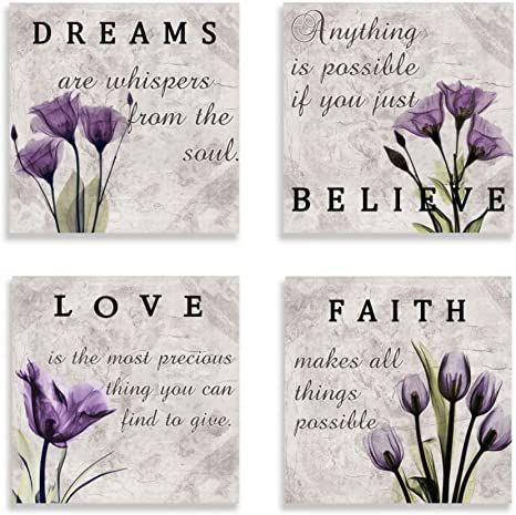 Purple Black Wall Art Canvas Tulip Love Faith Dreams Believe Inspirational Bedroom Wall Decor Flower Lavendar Pictures Home Decor Bathroom Livingroom Framed Purple Bathroom Ideas Decor, Lavender Wall Art, Lavender Bathroom, Purple Wall Decor, Tulip Wall Art, Lavender Decor, Lavender Wall, Bathroom Wall Decor Art, Purple Bathrooms