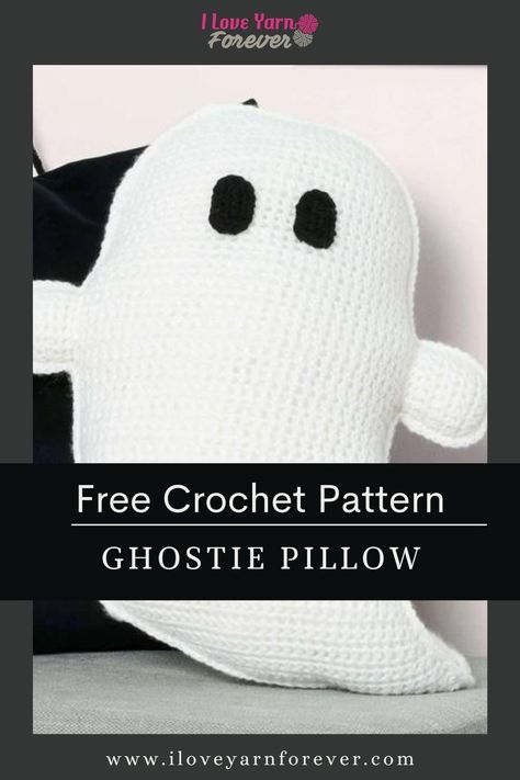 Halloween decor just got cozier! Introducing the Ghostie Pillow, crafted with Caron One Pound yarn. It's a perfect 18-inch accessory for living spaces and a soft companion for kids. Halloween Pillow Crochet, Crochet Halloween Pillow Patterns Free, Crochet Ghost Pillow Pattern Free, Crochet Ghost Pillow, Caron One Pound Yarn, Crochet Pillow Patterns Free, Crochet Ghost, Ghost Pillow, Pillow Crochet