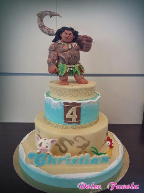 Moana Cake Design, Maui Cake, Moana Birthday Party Cake, Moana Birthday Cake, Moana Birthday Party Theme, Disney Baking, Combined Birthday Parties, Moana Maui, Moana Cake