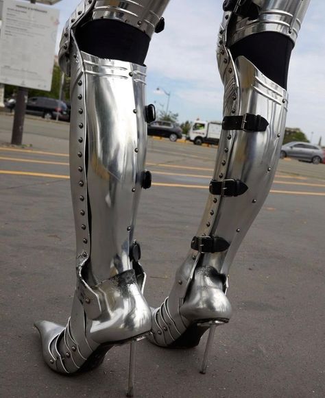 Armor Boots, Metal Armor, Heels Aesthetic, Aleister Crowley, Female Armor, Spike Heels, Boots Fall, Shoe Style, High Heel Boots